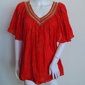 Vintage 70's-80's red Grecian crochet gauze tunic top